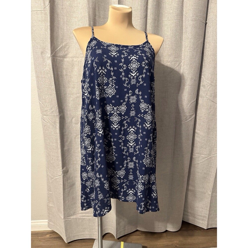 Christine V Sundress Navy White Pattern Cami Dress - Plus Size - 3X